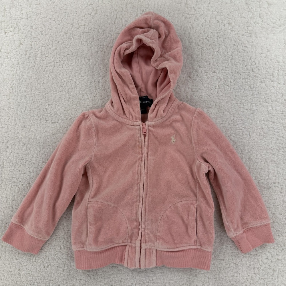 Polo‎ Ralph Lauren Hooded Jacket Girls 18M Toddler Pink Velour Full Zip Hoodie